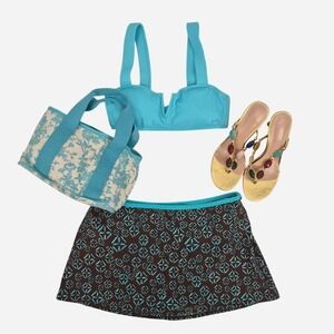 Y2K Athleta teal blue and brown Large 2000s swim skirt skort.
